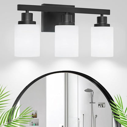 DIKAIDA 3-Light Bathroom Light Fixtures Over Mirror, Modern Matte Black Vanity by DIKAIDALights