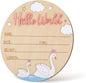 Birth Announcement Sign, 15cm/5.91in Wooden Hello World Newborn Sign Welcome Baby Board Baby Name Plaque for Home Hospital Photo Prop Nursery Decor (Swan Style)