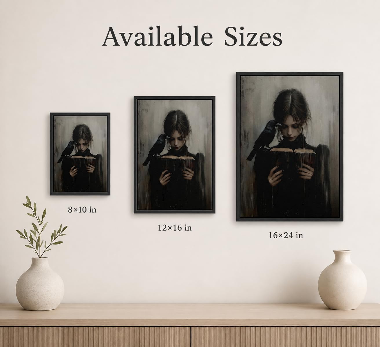 Framed Dark Academia Wall Art Gothic Girl Reading Wall Decor 8x10 Inch | Victorian Woman Wall Decor,Gothic Raven Picture Artwork for Library Corner Bedroom Dorm Study Home Decoration