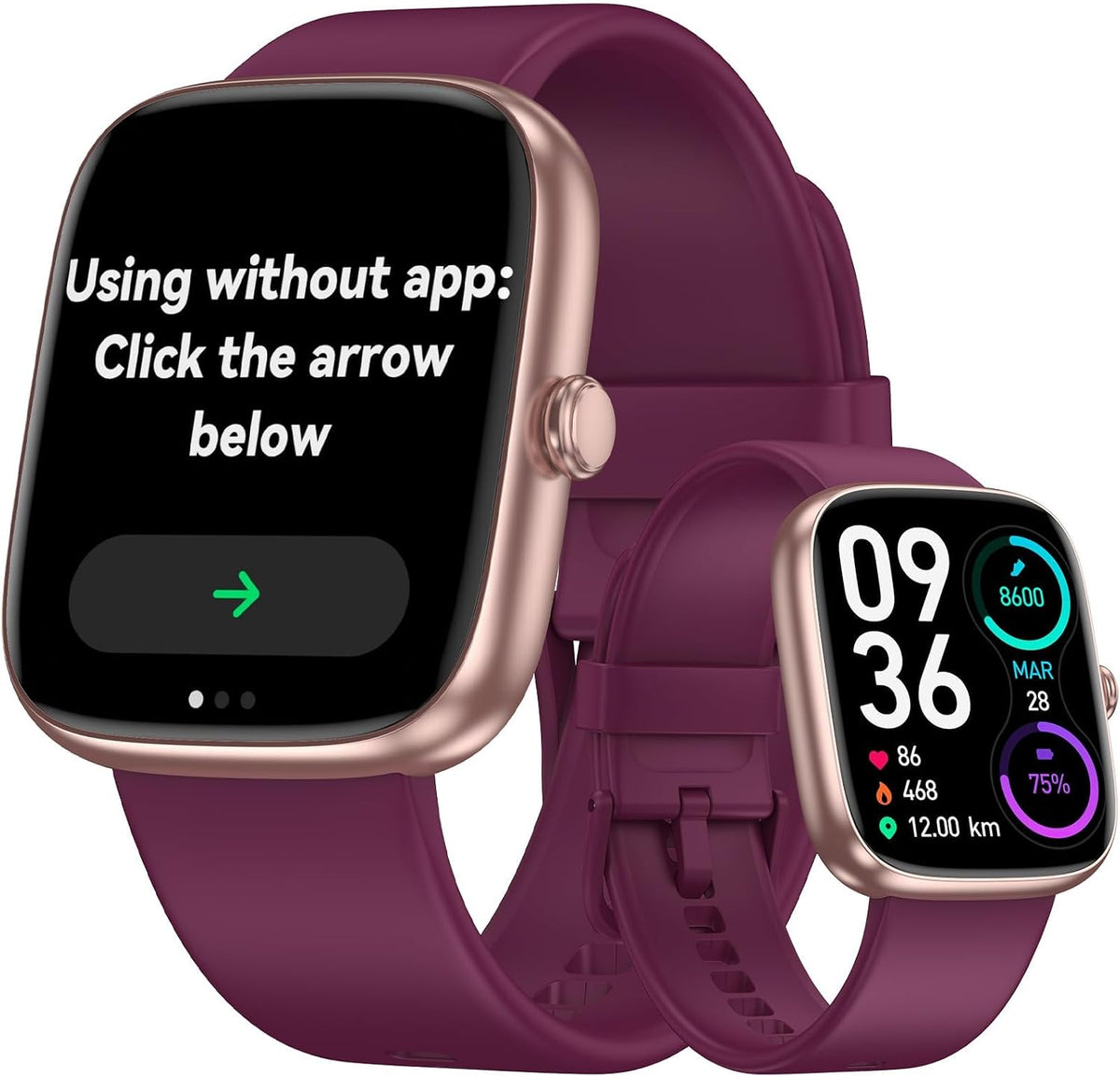 senior-friendly pedometer watch, step counter, no app or, main product view
