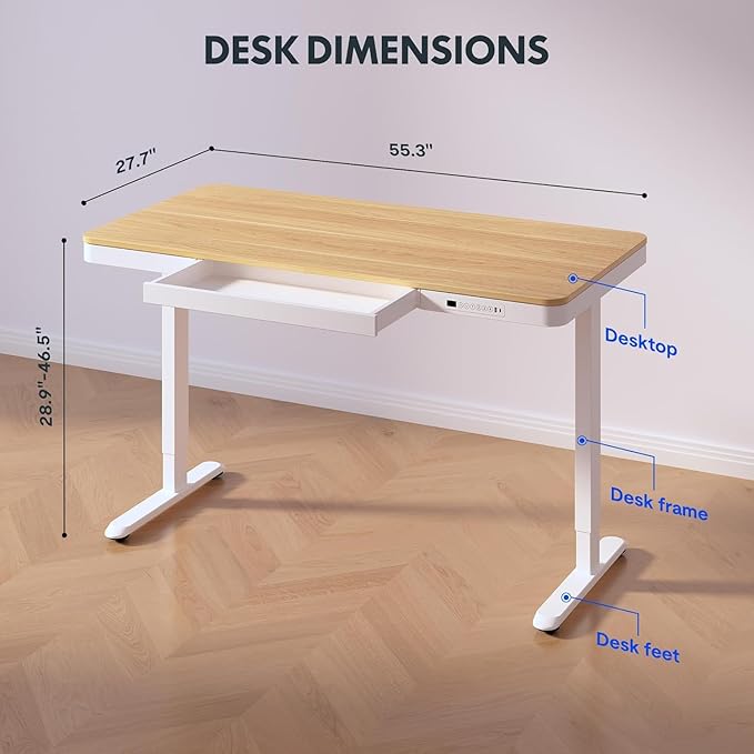 Standing Desk with Drawer, Electric Height Adjustable Home Office Desk with - Image 3