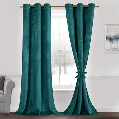 JIUZHEN Teal Velvet Curtains 96 inches Blackout Curtains by JIUZHEN