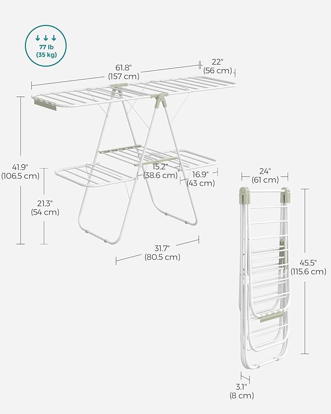SONGMICS Clothes Drying Rack, Foldable 2-Level Laundry Drying Rack, - Image 6