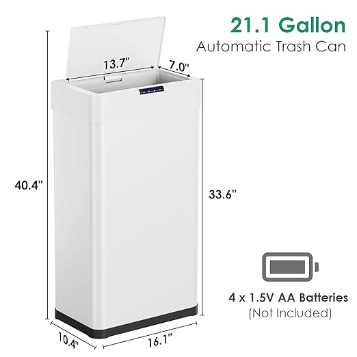 Arlopu Automatic Trash Can, Sensor Motion Stainless Steel Garbage Bin, - Image 3