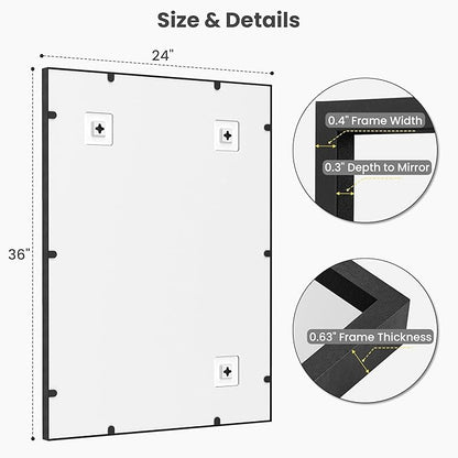 24''x36'' Matte Black Bathroom Mirror | Deep-Set Recessed Metal Frame | - Image 7