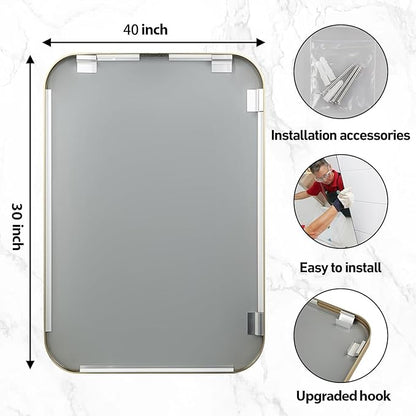 40x30 Inch Gold Bathroom Mirror, Brushed Gold Metal Framed Rectangular Mirror - Image 6