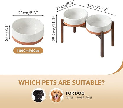 Ceramic 8.2inch Raised Double Dog Bowls Set - Image 2