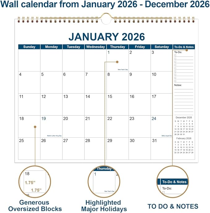Calendar 2026 - Wall Calendar from January 2026 to December 2026, 2026 Wall - Image 2