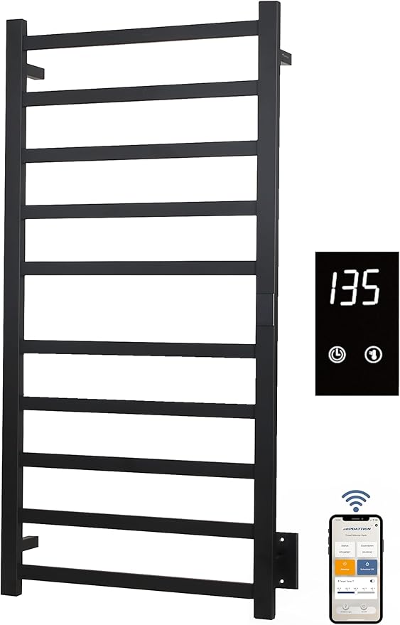 Smart Wireless Electric Towel Warmer | Blade Thin 10 Bar Design | Hardwired & by Topdattion