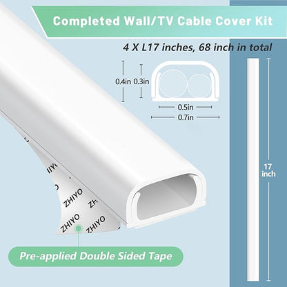 Wire Covers for 2 Cords, 68in Wire Hider on Wall Mounted, Cable Cover Paintable - Image 4