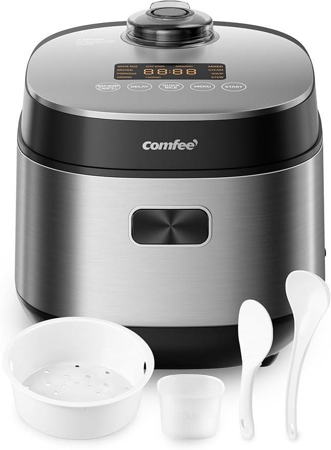 COMFEE' Compact Rice Cooker 8 Cups Cooked/4 Cups Uncooked, 9-in-1 Multi Cooker by COMFEE
