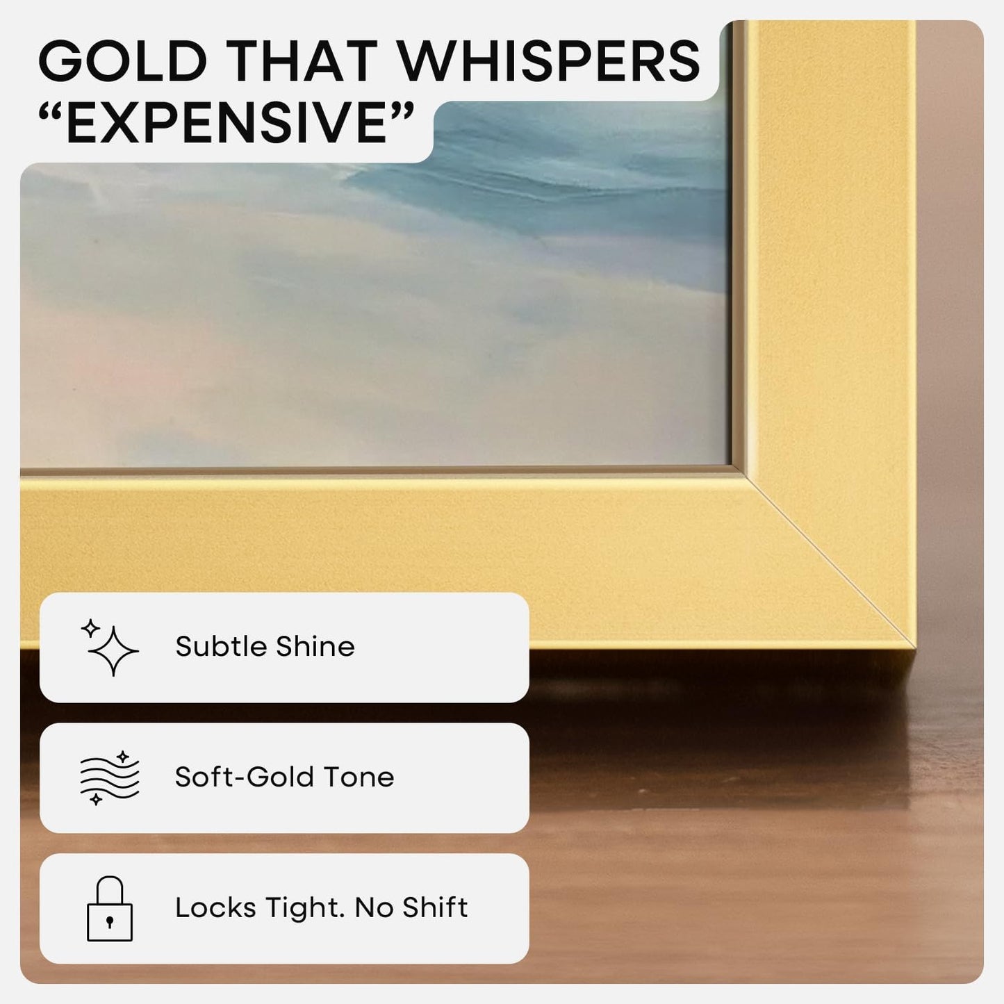 12x12 Gold Picture Frame, High-End Metal, 10x10 Mat, Glass | High End Aluminum, Tempered Glass, Acid-Free 10x10 Removable Mat, 12x12 in Edge-to-Edge Display 12x12, Wall Kit, Set Of 1