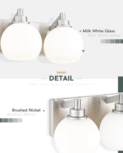METWET Bathroom Light Fixtures, 3-Light Brushed Nickel Vanity Light, Modern - Image 4
