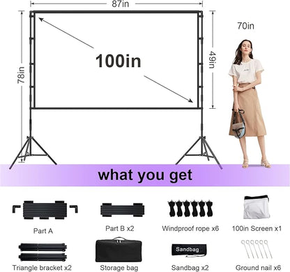 VntB 100 inch Projector sreen and Stand, Outdoor Indoor Projector Screen16:9 - Image 2