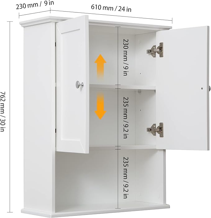 White Bathroom Wall Cabinet Over The Toilet Storage Cabinet, 24x30 Inch Wood - Image 2