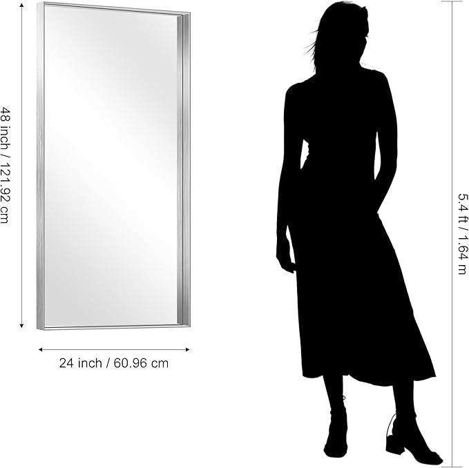 CIRCUMI Silver Bathroom Mirror, Brushed Finish, Tempered Glass, Large Mirror - Image 8