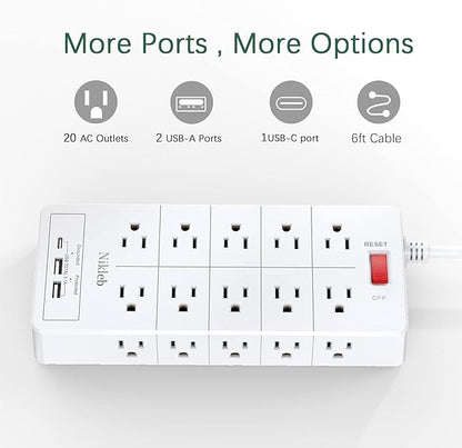 Power Strip Surge Protector 23 in 1, 6ft Extension Cord - Image 4