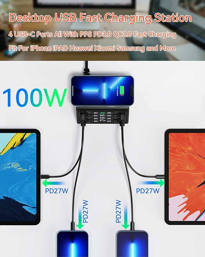 USB Charger, ASOMETECH 100W 8 Port Multiple USB Charging Station - Image 2