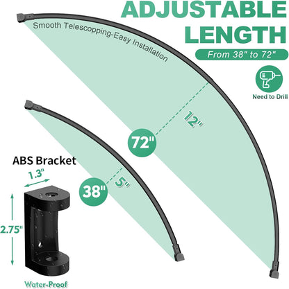 Curved Shower Curtain Rod For Bathroom, 38-72 Inches Adjustable, Black | Need To Drill, Easy Installation, 0.9MM thickness, Rotate Bracket For Extra 30% Large Shower Space, Round Shower Rod