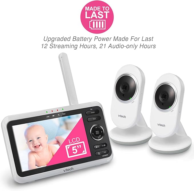 VTech VM350-2 Baby Monitor, 2 Cameras, 1000ft Range, Night Vision, 2-Way Audio - Image 3