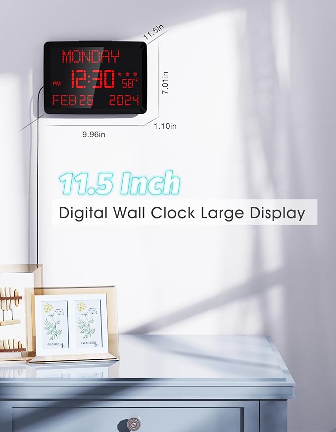 Digital Clock Large Display 11.5", Calendar Clock - Image 2