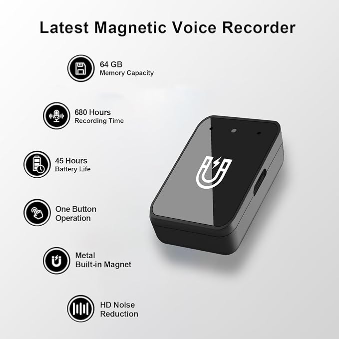 64GB Magnetic Voice Recorder- Mini Voice Recorder - Image 2