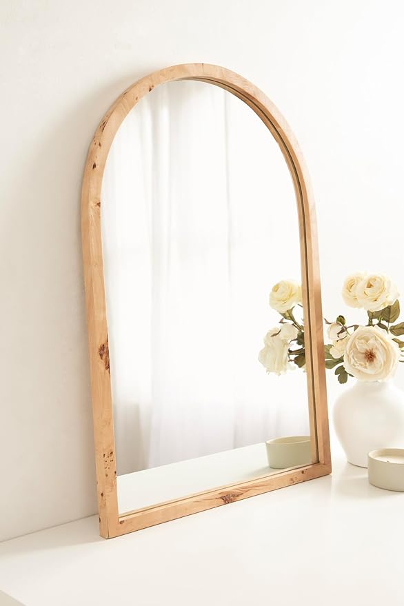 Kate and Laurel Burlock Modern Burlwood Arched Mirror, 22 x 32, Natural Wood - Image 3