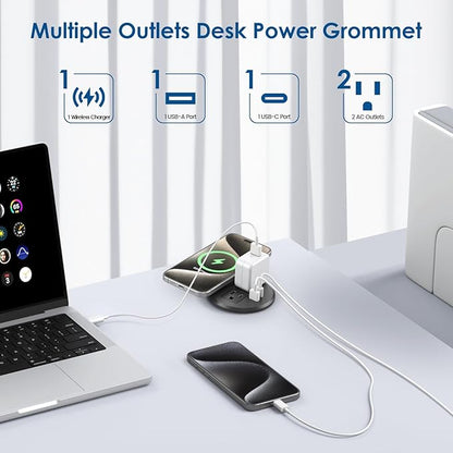 Desktop Power Grommet 3-inch Hole, 15W Wireless Charger, 20W USB C Fast - Image 2