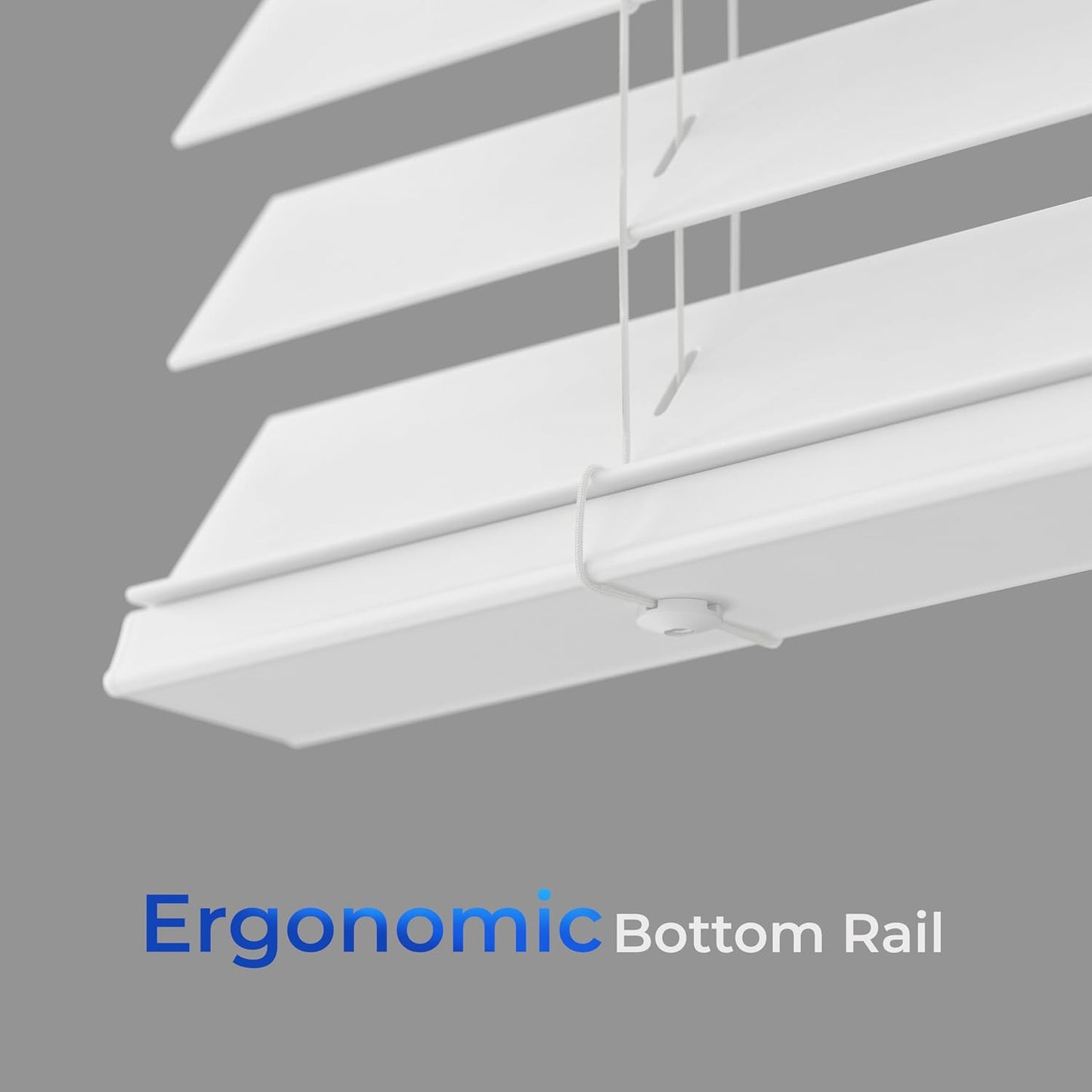 Lumino 2" Faux Wood Blinds - Smooth Slat, 36" W x 60" L White | Cordless, Mondern Valance, Custom Sizes
