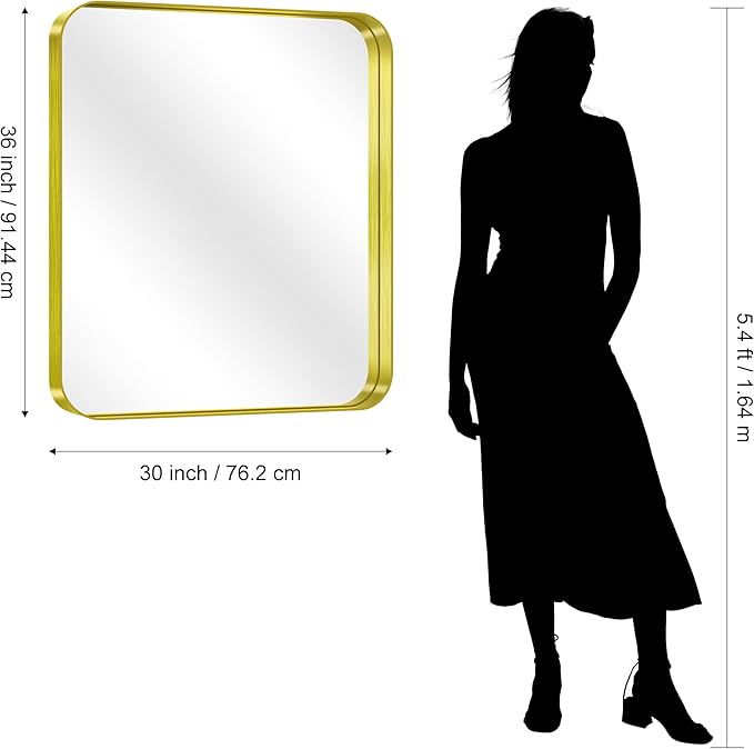 CIRCUMI Gold Bathroom Mirror, Rounded Corner, Tempered Glass, Mirror - Image 7