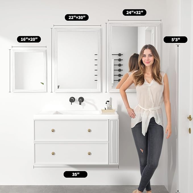 White Wood Effect Framed Wall Mirror, 22x30 Rectangle Mirror, 1/8" - Image 9