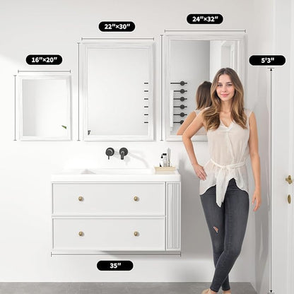White Wood Effect Framed Wall Mirror, 22x30 Rectangle Mirror, 1/8" - Image 9
