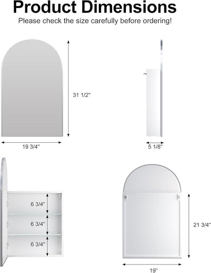 Arched Medicine Cabinet with Mirror, Brushed Nickel Mirror Cabinet with Storage - Image 2