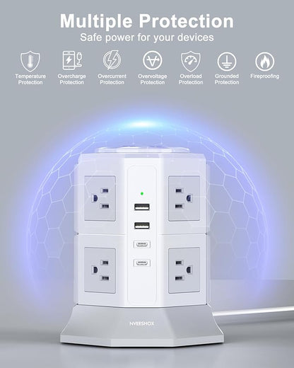 Tower Surge Protector Power Strip Flat Plugs - Image 6