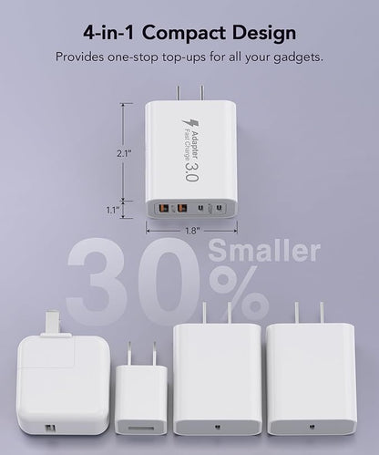 3 Pack Fast Charging Block, 40W 4-Port Charger Cube Power Brick Plug Box Base - Image 4