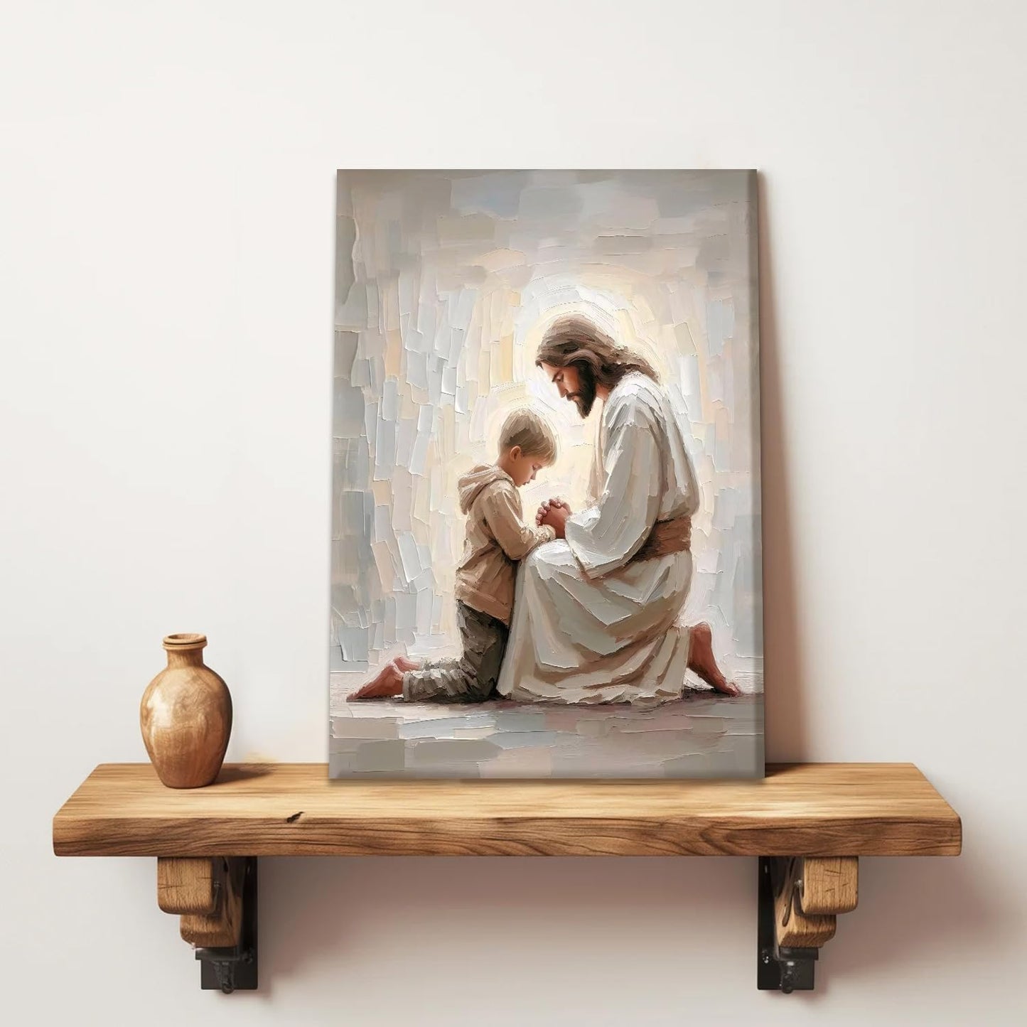 AUUAUU Jesus and Boy Praying Wall Art Christian Canvas Prints 12x16 Inches | Religious Painting Jesus and Children Picture Prints Artwork Christmas Wall Decor for Living Room Bedroom Ready to Hang