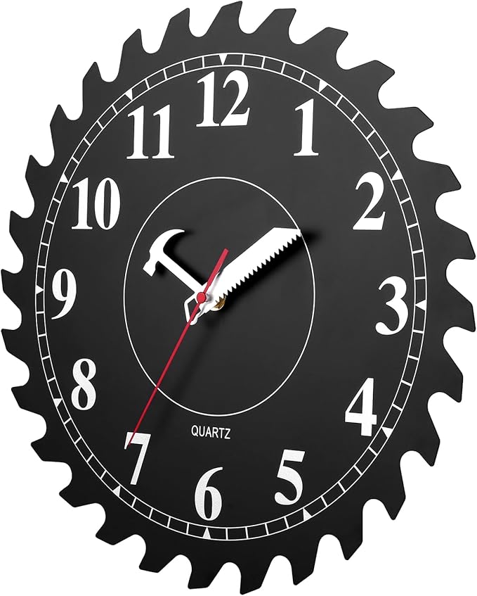 CIGERA 12 Inch Wall Clock with Circular Saw Blade Dial, Handsaw and Hammer - Image 2