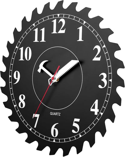 CIGERA 12 Inch Wall Clock with Circular Saw Blade Dial, Handsaw and Hammer - Image 2