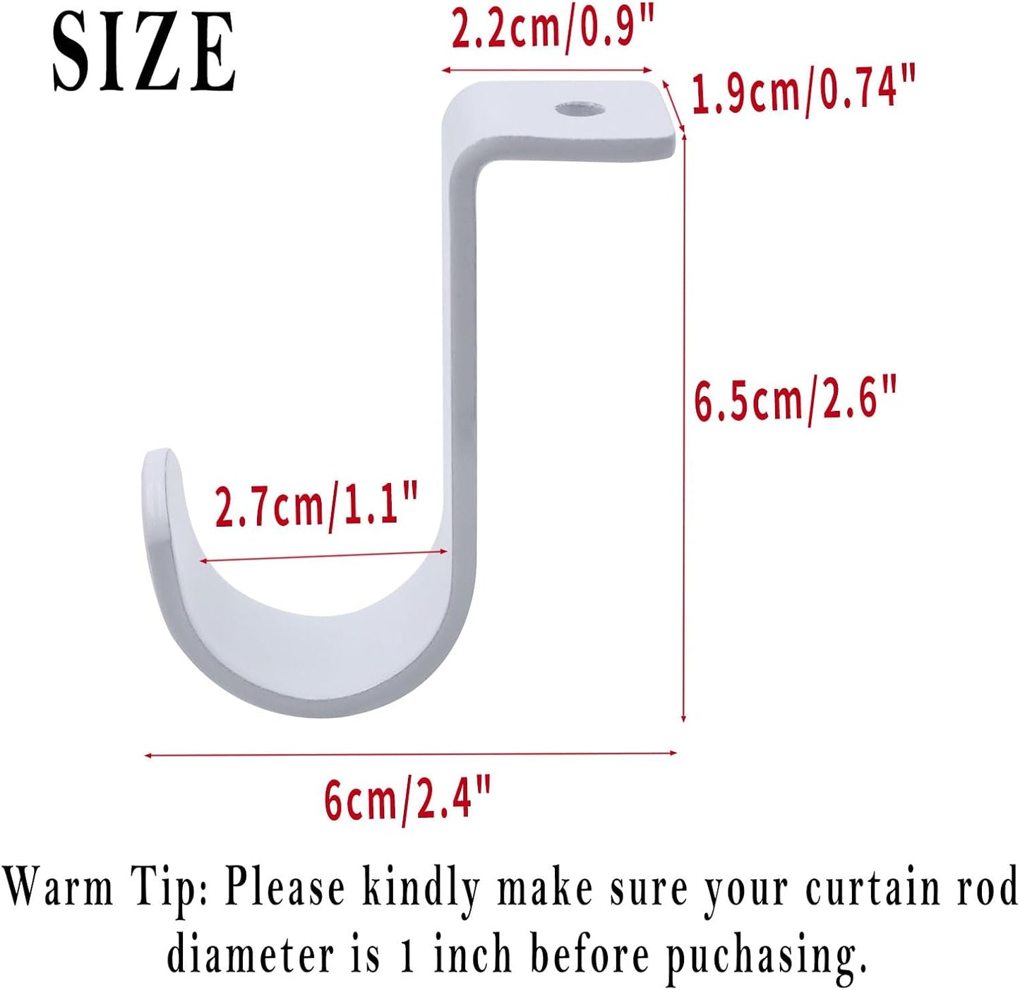 Ceiling Curtain Rod Brackets 3 Pack Metal Holders with Screws, Ceiling Mount Brackets for 1 Inch Rod, Sturdy Hooks for Bedroom Living Room Office, White