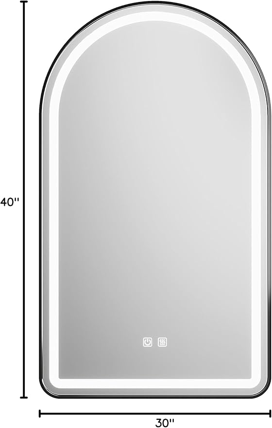 30x40 inch Black Tempered Glass LED Arched Mirror - Image 6