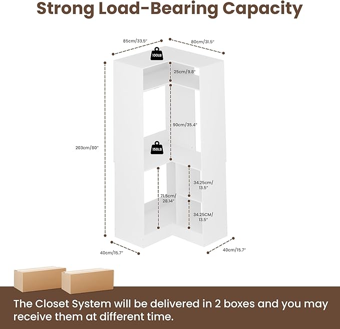 HOMPUS Corner Closet System, 80” L-Shaped Corner Wardrobe - Image 3