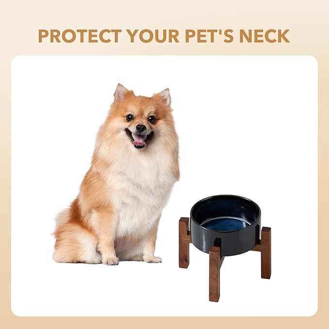 Ceramic 6.1inch Raised Dog and Cat Bowl Set, 2 Heights Elevated Wooden Stand - Image 7