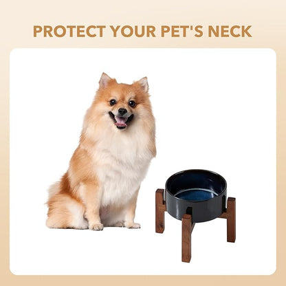Ceramic 6.1inch Raised Dog and Cat Bowl Set, 2 Heights Elevated Wooden Stand - Image 7