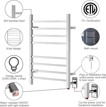 HEATGENE Towel Warmer, Heated Towel Warmer Rack, Wall-Mounted Hardwired/Plug-in - Image 3