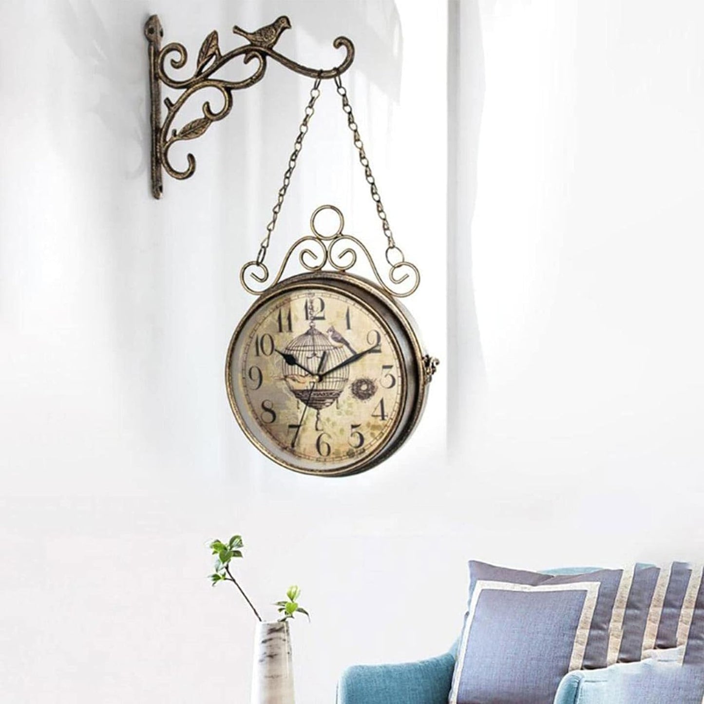 Retro Rust Wall Clock, 8" Double Sided Vintage Antique Hanging Clocks | Wall clocks for living room decor, 20th century modern, vintage home decor, bedroom or office, silent quartz