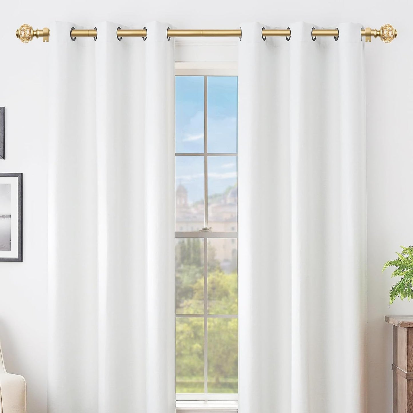Replacement Finials for Curtain Rods (1 or 7/8 Inch), Luxury Gold | Set of 2, Window Treatment Finials with M6 Screws(1/4 in), Decorative Translucent Gold Foil Design