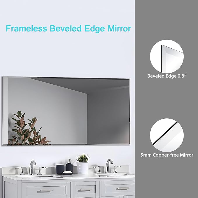24x40 Inch Bathroom Mirror Frameless Beveled Edge Rectangle Wall Mirror - Image 8