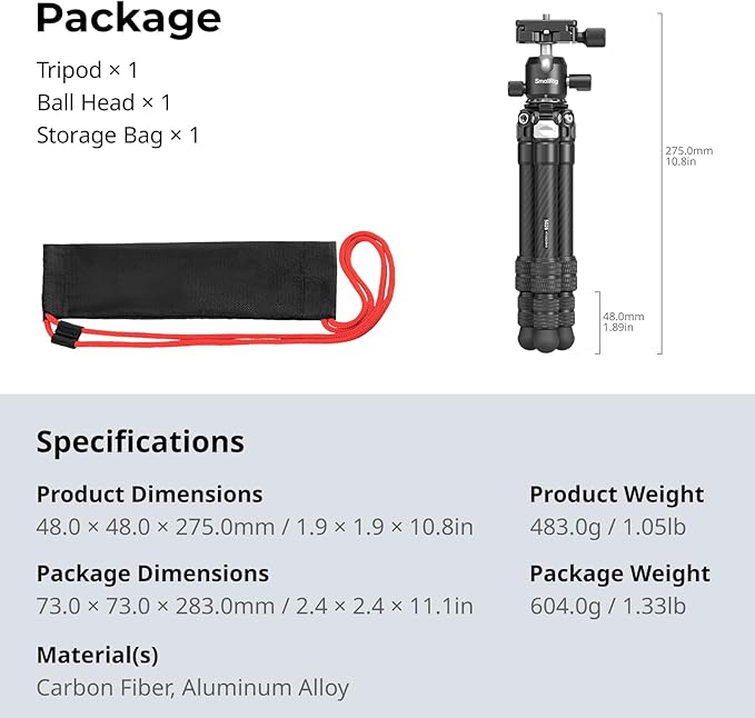 SmallRig Carbon Fiber Mini Desktop Tripod, 15.5'' / 39.5cm Compact Pocket - Image 7