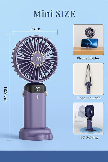 AMPMG LED Digital Display Rechargeable Fan – Portable Handheld & Desk Fan - Image 4