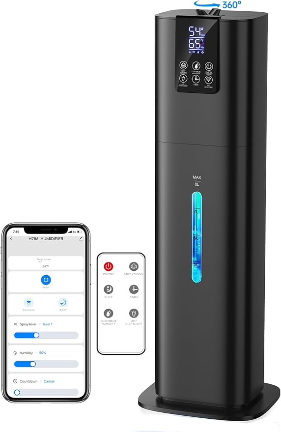 8L Smart Humidifiers for Bedroom Large Room, 2.1Gal Cool Mist Top Fill Diffuser by HumidifiersforLargeRoom